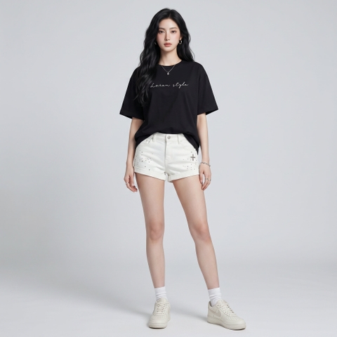 Áo thun nữ LOREN chữ Loren style đen A2742