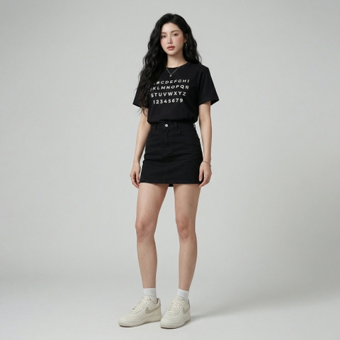 Áo thun nữ LOREN in chữ đen A2770