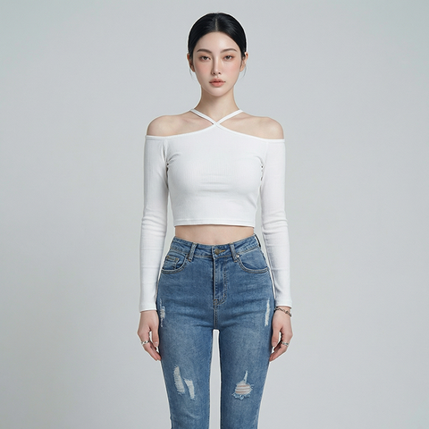 Áo nữ LOREN bo gân chéo cổ A61025
