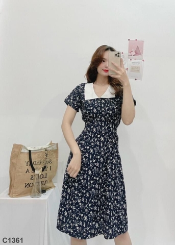 Đầm hoa nhí cổ trắng C1361