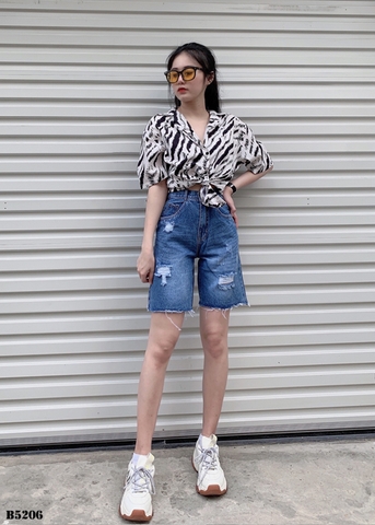 Quần jean ngố rách tua xanh B5206