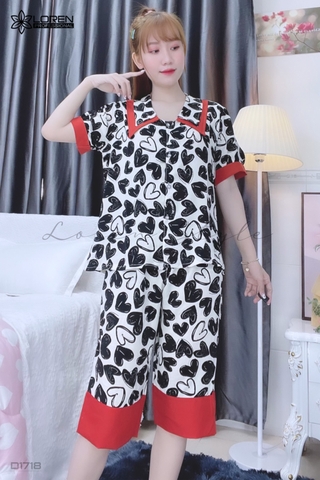 Đồ ngủ pijama lửng phối màu đen D1718