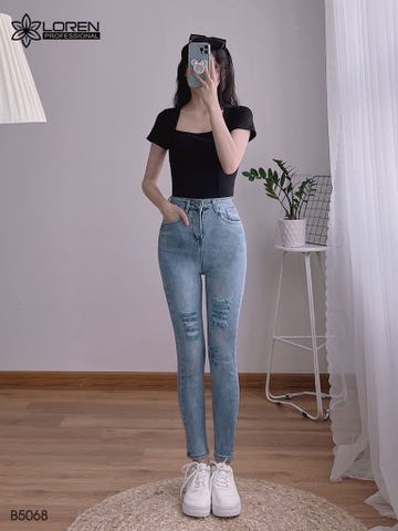Quần jean skinny LOREN rách xanh B5068