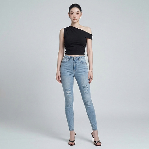 Quần jean skinny LOREN rách xanh B5068