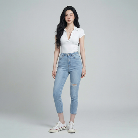 Quần jean nữ skinny LOREN lửng rách gối B51042