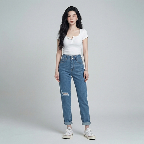 Quần jean baggy nữ LOREN 2 nút  B51106
