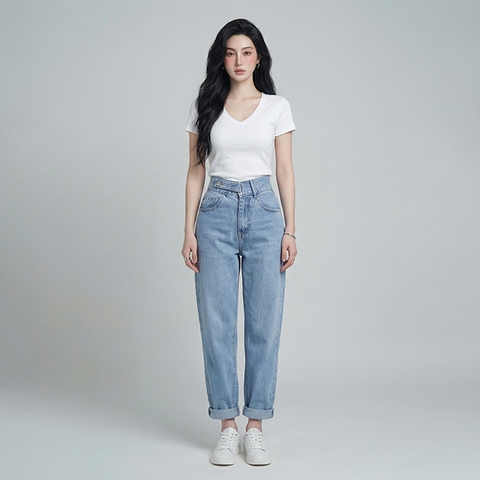 Quần jean baggy nữ LOREN nút kiểu B51114