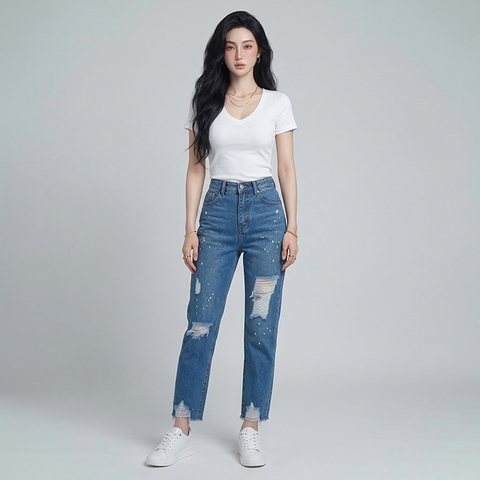 Quần jean baggy LOREN rách tua B5145