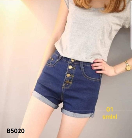 Quần jean short nhiều nút trơn xanh B5020