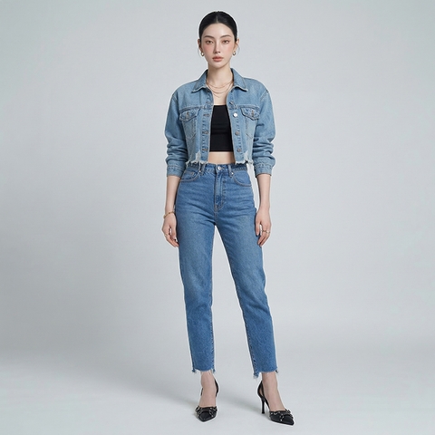 Quần jean baggy LOREN xẻ tua xanh B5388