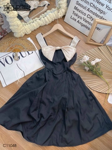 Đầm LOREN midi nơ voan kem C11048