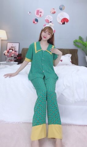 Đồ ngủ pijama tay ngắn quần dài xanh D1673