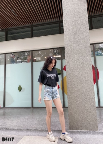 Quần jean short rách tua xanh B5117