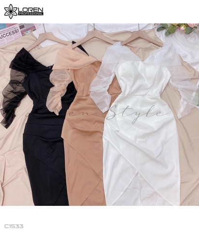 Đầm nhún tay dài nude C1533