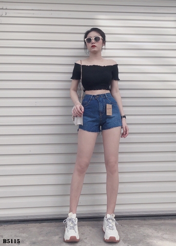 Quần jean short 2 nút tua xanh B5115