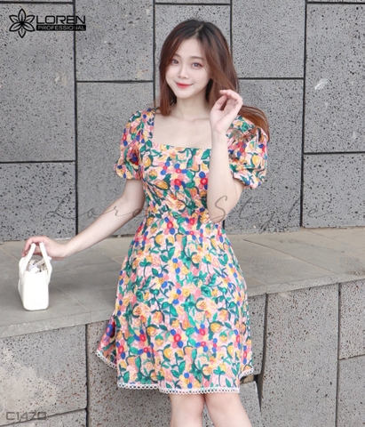 Đầm lụa hoa viền ren C1470