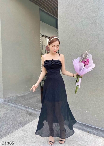 Đầm maxi dây tầng đen C1365
