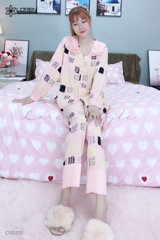 Đồ ngủ pijama dài phối cổ sen hồng D1625