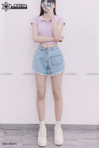 Quần jean short kiểu túi tua xanh B5015