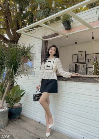 Set áo nơ chân váy đen A9054