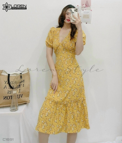 Đầm hoa nhí maxi đuôi cá vàng C1691