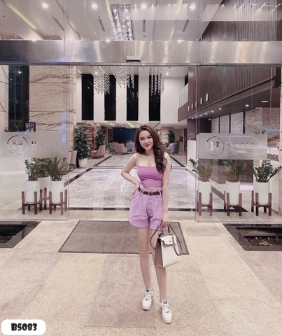 Quần kaki short nhiều nút tím B5083