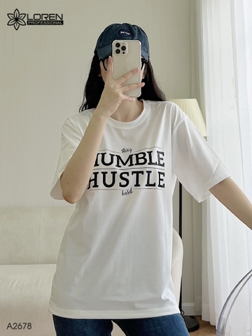 Áo thun nữ LOREN hình chữ trắng A2678