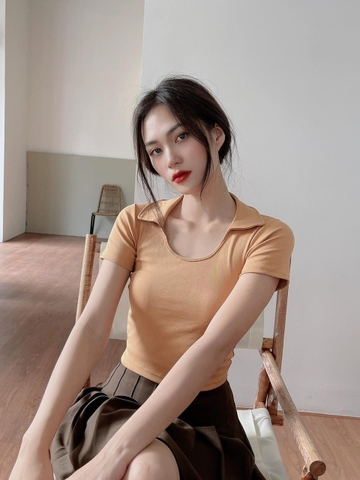 Áo kiểu nữ loren cam nhạt tay ngắn cổ tròn A6914