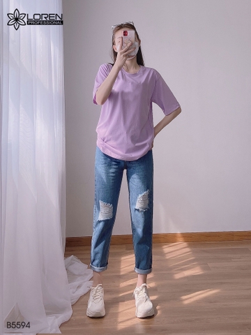 Quần jean baggy LOREN rách gối xanh B5594