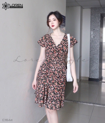 Đầm nhún hoa nhí đen C1644