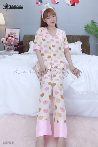 Đồ ngủ pijama tay ngắn quần dài hồng D1723