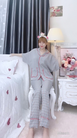 Đồ ngủ pijama tay ngắn quần dài xanh D1703