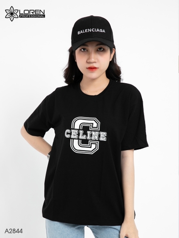 Áo thun nữ LOREN cổ tròn in chữ đen A2844