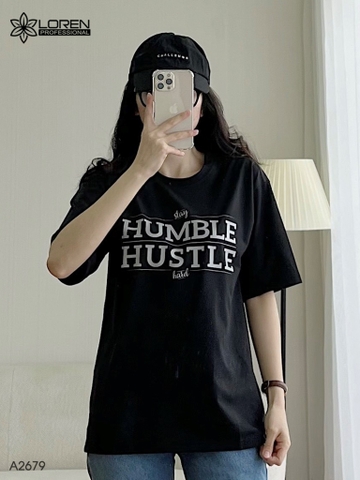 Áo thun nữ LOREN hình chữ đen A2679