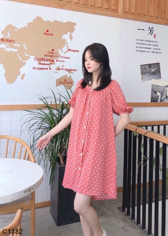 Đầm suông chấm bi đen C1382