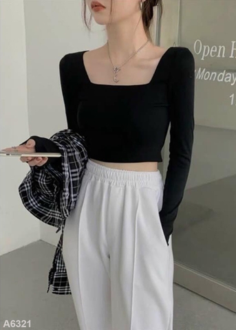 Áo croptop tay dài đen A6321