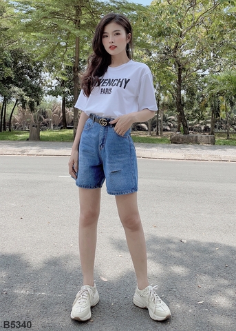 Quần jean ngố rách xanh B5340