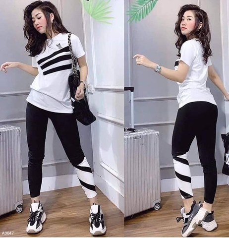 Sét thun nữ dài adidas đen A9047