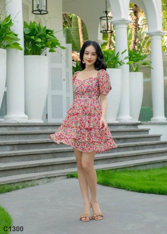 Đầm hoa bi đỏ C1300