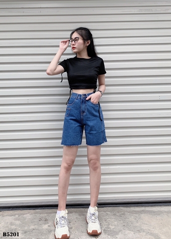 Quần jean ngố sọc tua xanh B5201