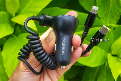 Đánh giá Tẩu Sạc Ô Tô Baseus Circular 60W cáp lò xo gọn gàng
