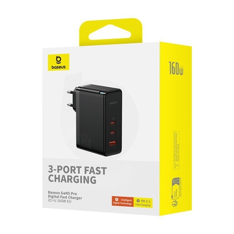 Bộ sạc nhanh 160W OS-Baseus GaN5 Pro Digital Fast Charger 2C+U