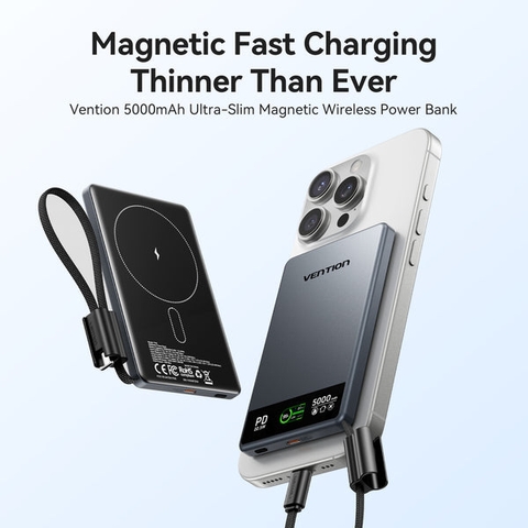 Pin dự phòng không dây từ tính siêu mỏng Vention FKK 5000mAh 15W TFT