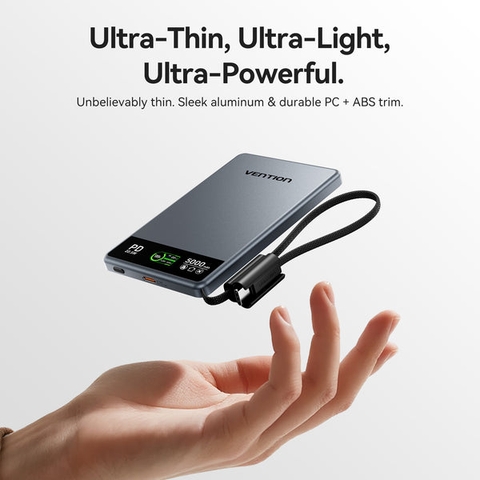 Pin dự phòng không dây từ tính siêu mỏng Vention FKK 5000mAh 15W TFT