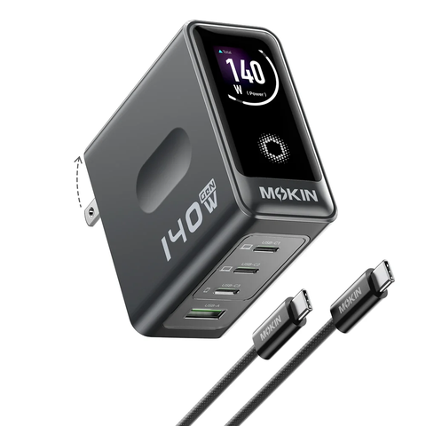 Bộ sạc nhanh MOKiN 140W GaN 4 cổng màn hình cảm ứng thông minh