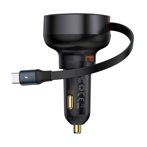 Tẩu sạc ô tô tích hợp dây cáp rút gọn Baseus Enjoyment Pro Car Charger U+Retractable Type-C Cable 60W