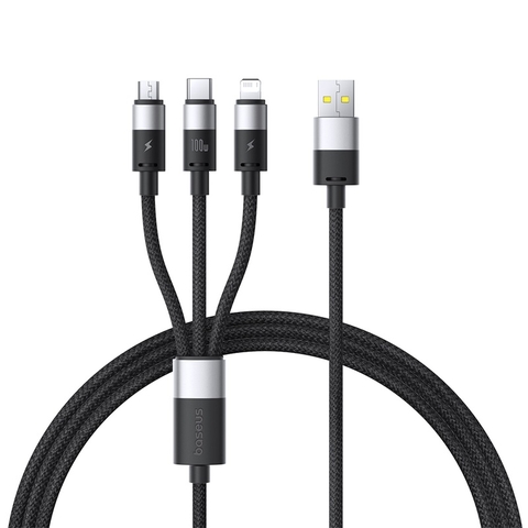 Cáp Sạc Baseus StarSpeed 1-for-3 100W/2.4A/18W USB to C+L+M