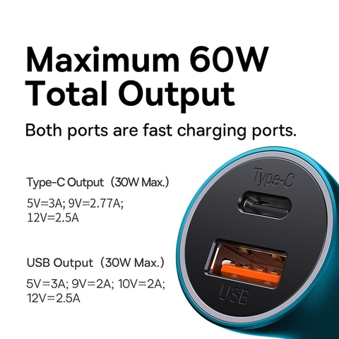 Tẩu sạc ô tô 60W Baseus Golden Contactor Max Dual Fast Charger Car Charger