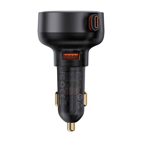 Tẩu sạc ô tô tích hợp dây cáp rút gọn Baseus Enjoyment Pro Car Charger U+Retractable Type-C Cable 60W