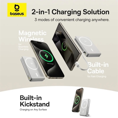 Pin Dự Phòng Từ Tính Baseus Nomos Qi2 Kickstand 45W (Kèm Cáp USB-C)